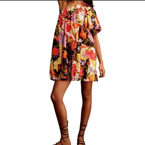 Anthropologie Yukiko Noritake One-Shoulder Mini Shift Dress size medium - Picture 1 of 9